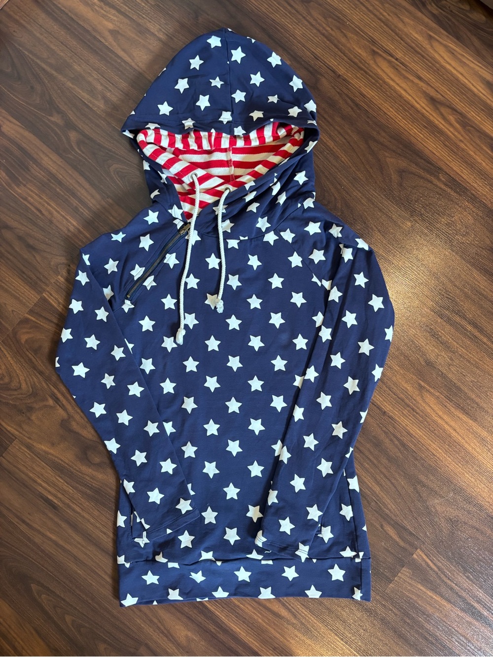 Ampersand Stars & Stripes - Red, White & Blue Double Hoodie - Size: XS